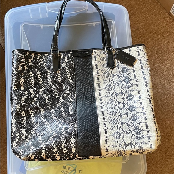 Coach Handbags - Coach Black and Cream Snakeskin Tote